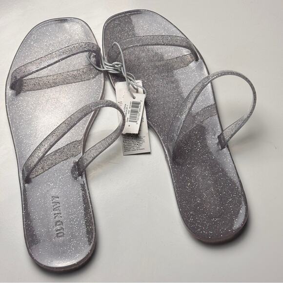Old Navy Women's Low Heel Flat Silver Glitter Jelly Slide Sz 6 NWT - Picture 4 of 7